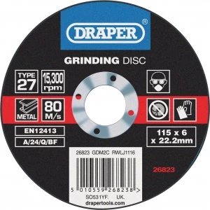 Draper Depressed Centre Grinding Disc 115mm 6mm 22mm