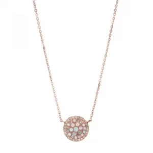 Ladies Fossil Rose Gold Plated Mother of Pearl Disc Necklace