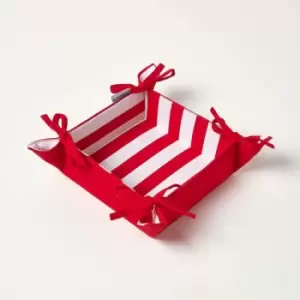 Red Stripe Reversible Bread Basket - Red - Red - Homescapes