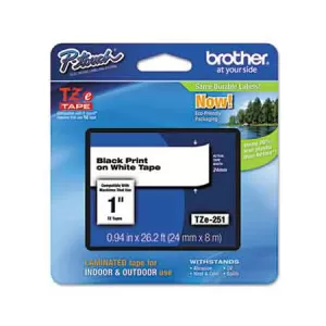 Brother P-touch TZe-251 Black on White Label Tape 24mm x 8m