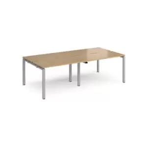 Bench Desk 4 Person Rectangular Desks 2400mm Oak Tops With Silver Frames 1200mm Depth Adapt