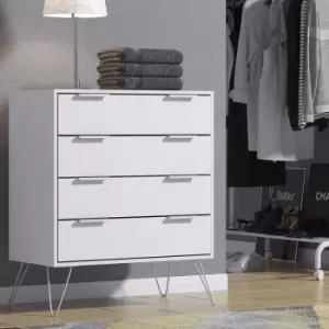 Fwstyle - Matt White 4 Drawer Bedroom Chest Drawers.Silver Hairpin Legs.12cm Deep Drawers. - White