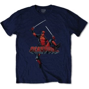 Marvel Comics - Deadpool Logo Jump Unisex XX-Large T-Shirt - Blue