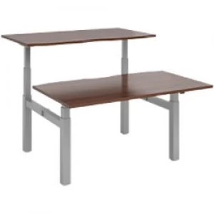 Elev8² Rectangular Sit Stand Back to Back Desk with Walnut Melamine Top and Silver Frame 4 Legs Touch 1400 x 1650 x 675 - 1300 mm