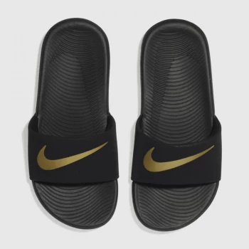 Nike Childrens Kawa Slider - Black/Gold, Size 10.5