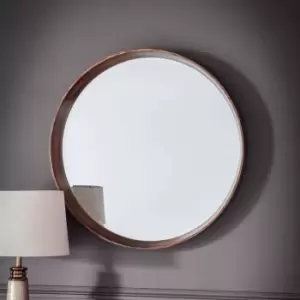 Sutton Round Mirror Walnut 74cm Brown