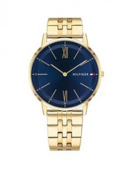 Tommy Hilfiger Blue Dial Gold Stainless Steel Bracelet Mens Watch, One Colour, Men