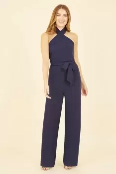 Navy Cross Over Halter Neck Jumpsuit