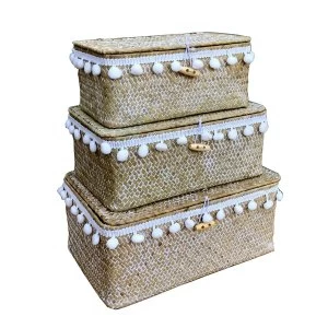 Set Of Three Nesting Pom Pom Baskets