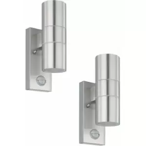 Loops - 2 pack IP44 Outdoor Wall Light & pir Motion Sensor Stainless Steel 2x 3W GU10