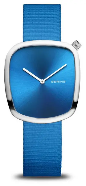 Bering 18034-308 Pebble Polished Silver Recycled Blue Watch
