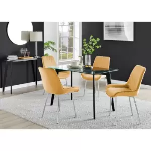 Furniture Box Malmo Glass and Black Leg Dining Table & 4 Mustard Pesaro Silver Chairs