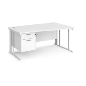 Office Desk Right Hand Wave Desk 1600mm With Pedestal White Top With White Frame Maestro 25 MCM16WRP2WHWH