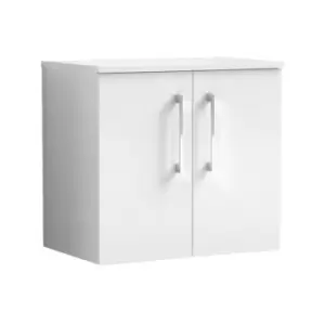 Nuie Arno Gloss White 600mm Wall Hung 2 Door Vanity Unit with Worktop - ARN123W - Gloss White