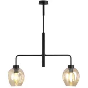 Emibig Lukka Black Multi Arm Pendant Ceiling Light with Amber Glass Shades, 2x E27