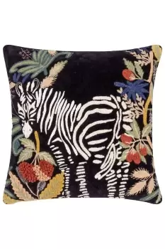 Exotic Zebra Embroidered Velvet Tufted Cotton Polyester Filled Cushion