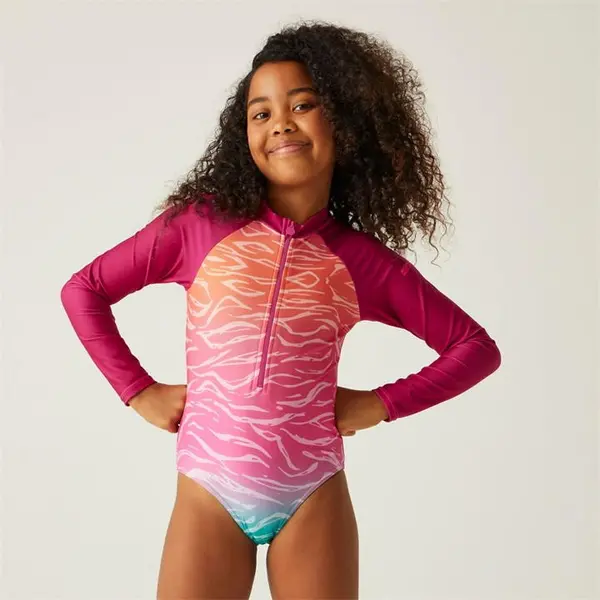 Regatta Kids Long Sleeve Swimsuit - Flamingo Pink/Satsuma Ombre C11-C12yrs