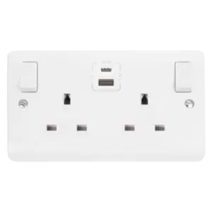 Click Scolmore Mode 13A 2 Gang TYPE A/C USB 4.2 Plug Socket Polar White - CMA786