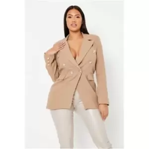 I Saw It First Mocha Textured Military Button Double Breast Blazer - Brown