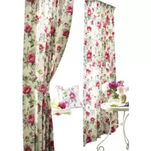 Furn Peony Vibrant Coloured Floral Pleat Curtains (229cm x 183cm) (Fuchsia) - Fuchsia