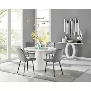 Furniture Box Palma White High Gloss Round Dining Table and 4 Grey Pesaro Black Leg Chairs