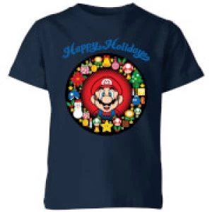 Nintendo Super Mario Mario Happy Holidays Kid's T-Shirt - Navy - 9-10 Years