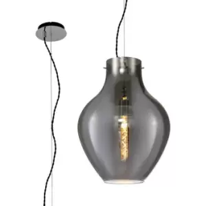 Luminosa Pendant 38cm Round, 1 x E27, Chrome & Smoke