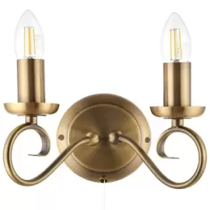 Dimmable LED Twin Wall Light Antique Brass Chandelier 2x Bulb Lamp Lighting Kit