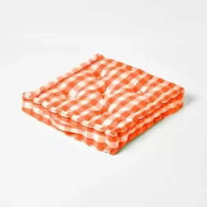 Homescapes - Orange Block Check Cotton Gingham Floor Cushion, 50 x 50cm - Orange