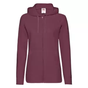 Fruit Of The Loom Ladies Fitted Lightweight Hooded Sweatshirts Jacket / Zoodie (240 GSM) (XS) (Burgundy)