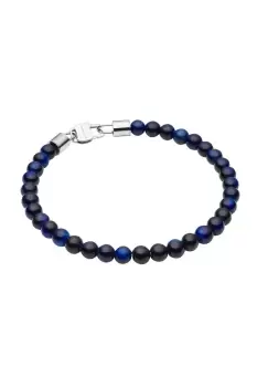 Blue Tigers Eye Bead Bracelet with Stainless Steel Clasp 22cm