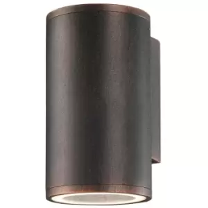 Clara Outdoor Up Down Wall Lamp Antique Brown Aluminium Glass LED GU10 1x7W IP54 - Merano