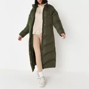 Missguided Recycled Chevron Maxi Puffer Coat - Green