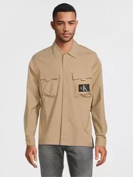 Calvin Klein Jeans Utility Cargo Overshirt, Beige, Size 2XL, Men