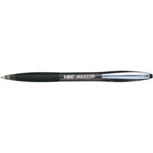 Bic Atlantis Retractable Ballpoint Pen with Rubber Grip Black Pack of 12 Pens