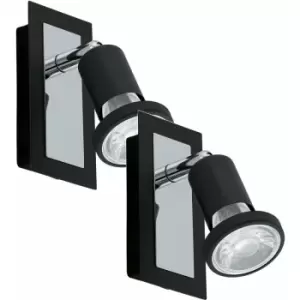 2 pack Wall Spot Light Black & Chrome Back Plate & Shade Rocker Switch GU10 5W