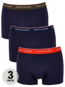 Tommy Hilfiger 3 Pack Contrast Waistband Trunks - Navy, Size S, Men