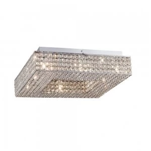 Flush Ceiling Square 8 Light Polished Chrome, Crystal