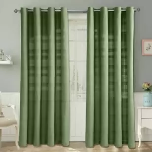 Homecapes Cotton Rajput Ribbed Dark Olive Curtain Pair, 54 x 54'