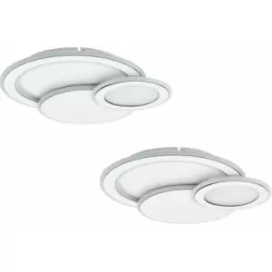 Loops - 2 pack Wall Flush Ceiling Light Colour White Chrome Shade White Plastic LED 50W