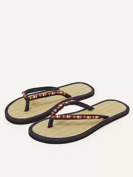 Accessorize Wooden Beaded Seagrass Flip Flops, Multi Size M Women