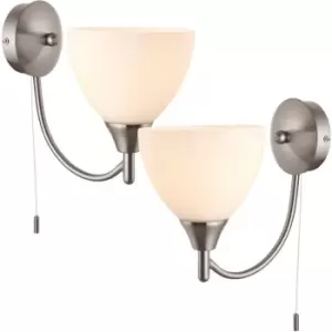 2 PACK Dimmable LED Wall Light Satin Chrome & Frosted Glass Shade Curved Lamp