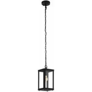 IP44 Outdoor Pendant Light Black Box Lantern & Chain 1 x 60W E27 Bulb