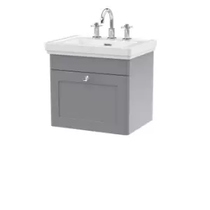 Nuie Classique 500mm Wall Hung 1-drawer Unit & Basin 3 Tap Holes - Satin Grey