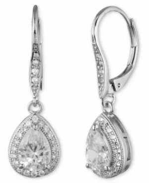 Anne Klein Silver Plated Cubic Zirconia Halo Drop Earrings