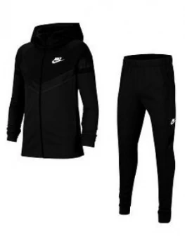 Boys, Nike Unisex NSW Poly Woven Overlay Tracksuit - Black/White, Size Xs