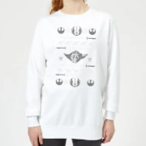 Star Wars Yoda Sabre Knit Womens Christmas Sweatshirt - White - XS