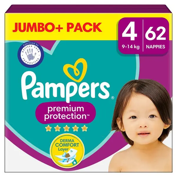 Pampers Premium Protection Size 4 Jumbo Plus Pack 62 Nappies