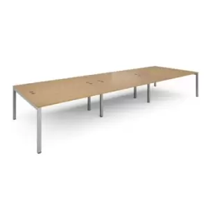 Bench Desk 6 Person Rectangular Desks 4800mm Oak Tops With Silver Frames 1600mm Depth Connex