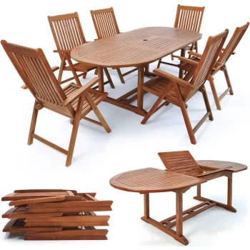 Wooden Garden Dining Table and Chairs Set FSC certified Eucalyptus Wood Outdoor Patio Conservatory Oval Furniture 6 Seater - Deuba